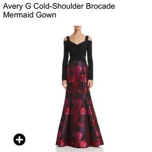 Avery G Cold Shoulder Brocade Mermaid Dress
